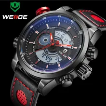 Роскошный бренд WEIDE мужские кварцевые светодиодный часы мужские модные повседневные спортивные часы из натуральной кожи армейские военные наручные часы