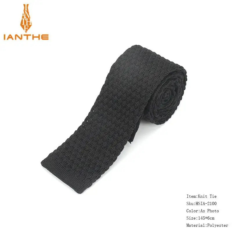 Брендовые новые модные темно-синие черные галстуки на шею, свадебные Вязаные Галстуки для мужчин, обтягивающие галстуки для мужчин из полиэстера, узкие вязанные Галстуки - Цвет: IA2100