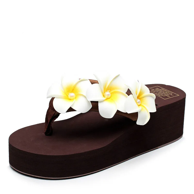 Женские шлёпанцы пляжные сланцы Летние босоножки на танкетке bohemia шлёпанцы дамские сандалии на платформе обувь на высоком каблуке женские - Цвет: Coffee
