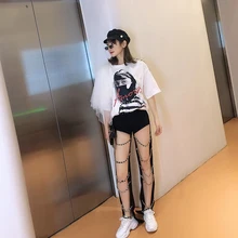 Новые летние женские модные цепи середины талии прилив длинные джинсы Высокая талия Досуг Тонкий уличная прилив джинсы