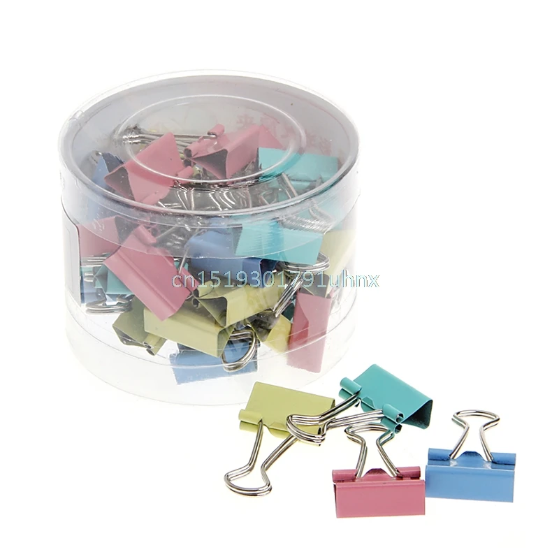 

New Portable 60Pcs Colorful Metal Binder Clips File Paper Clip Office Supplies 15mm Width