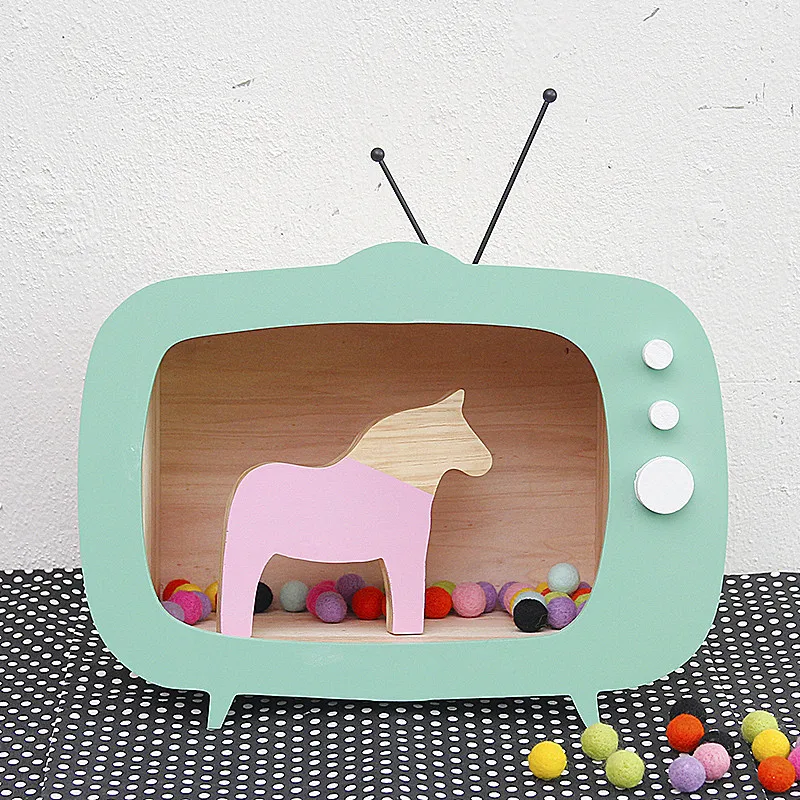

Nordic 40*30 CM Wooden Television Wall Shelf Nordic Nursery Kids Room Decoration Wood TV Toy Scandinavian Children's Room Decor