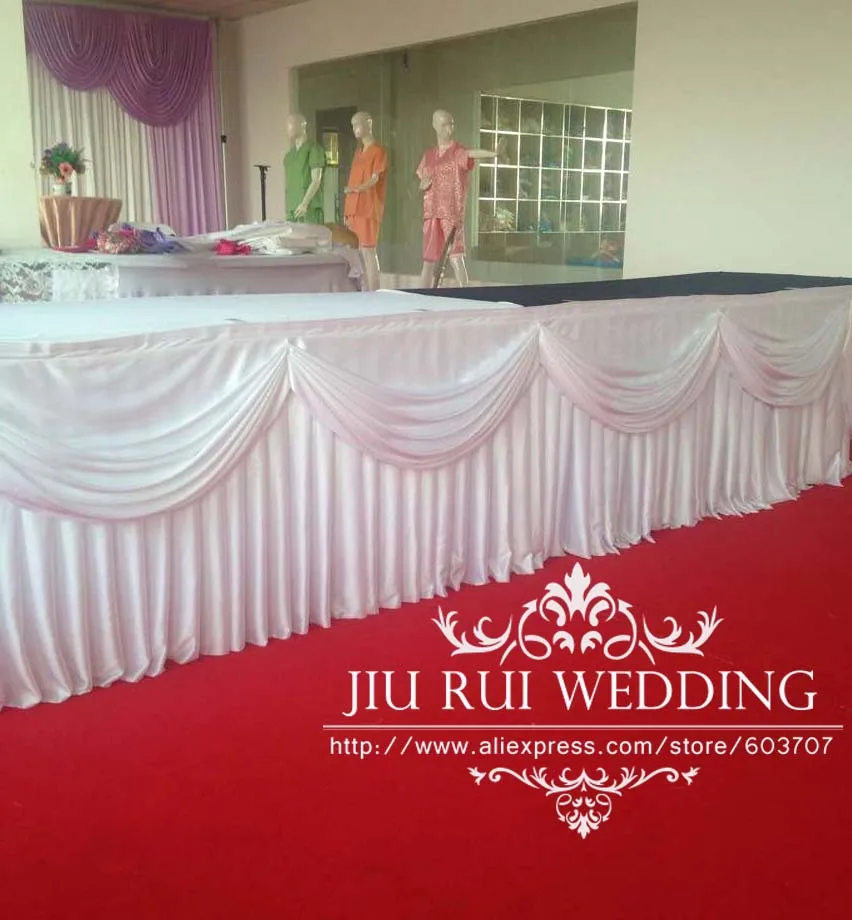 Ice Silk Table Skirt with Swag Valance for Banquet Party Wedding Decor