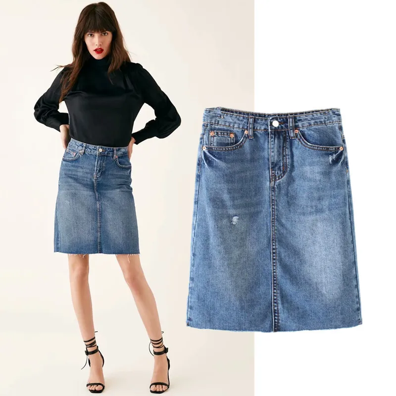 

Women Summer High waist Jeans Skirt 2019 New Lady Thin Pencil Denim Skirt