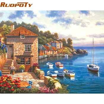 

RUOPOTY The Mediterranean Sea DIY Digital Painting By Numbers Acrylic Picture Hand Painted Oil Painting For Unique Home Decor