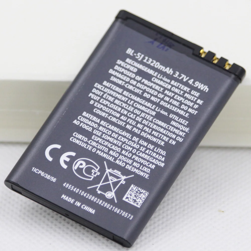 20 шт./лот 1320 мА/ч, BL-5J Батарея для Nokia 5230 5233 5800 3020 Lumia 520 525 530 5900 Xpress Music C3 N900 X6 BL5J Батарея