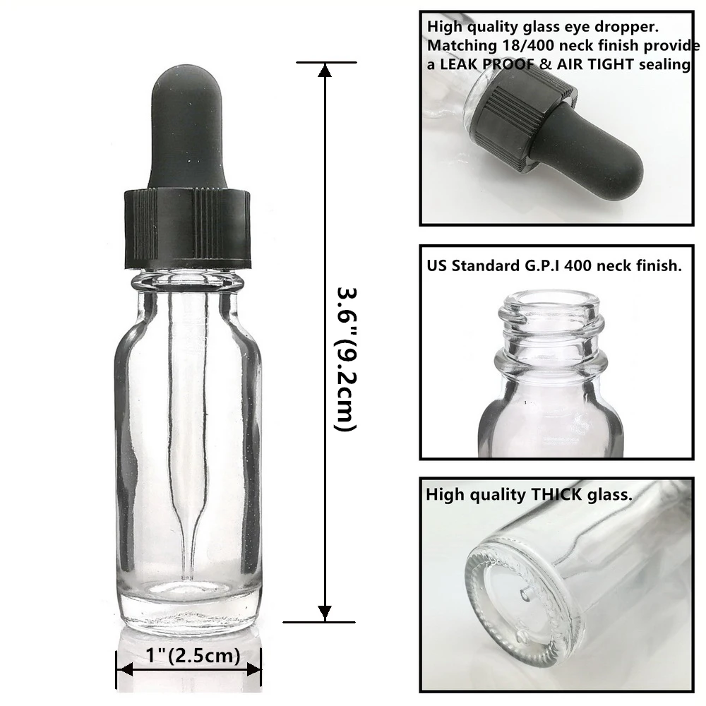 16 шт 1/2 унций пустая 15 мл прозрачная стеклянная бутылка-капельница со стеклянными капельницами для эфирных масел ароматерапия e жидкие сигареты