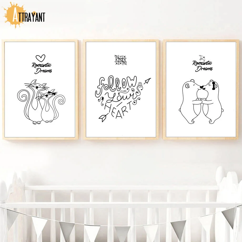 

Cat Bear Loving Heart Wall Art Canvas Painting Nordic Posters And Prints Wall Pictures For Kids Bedroom Baby Boy Girl Room Decor