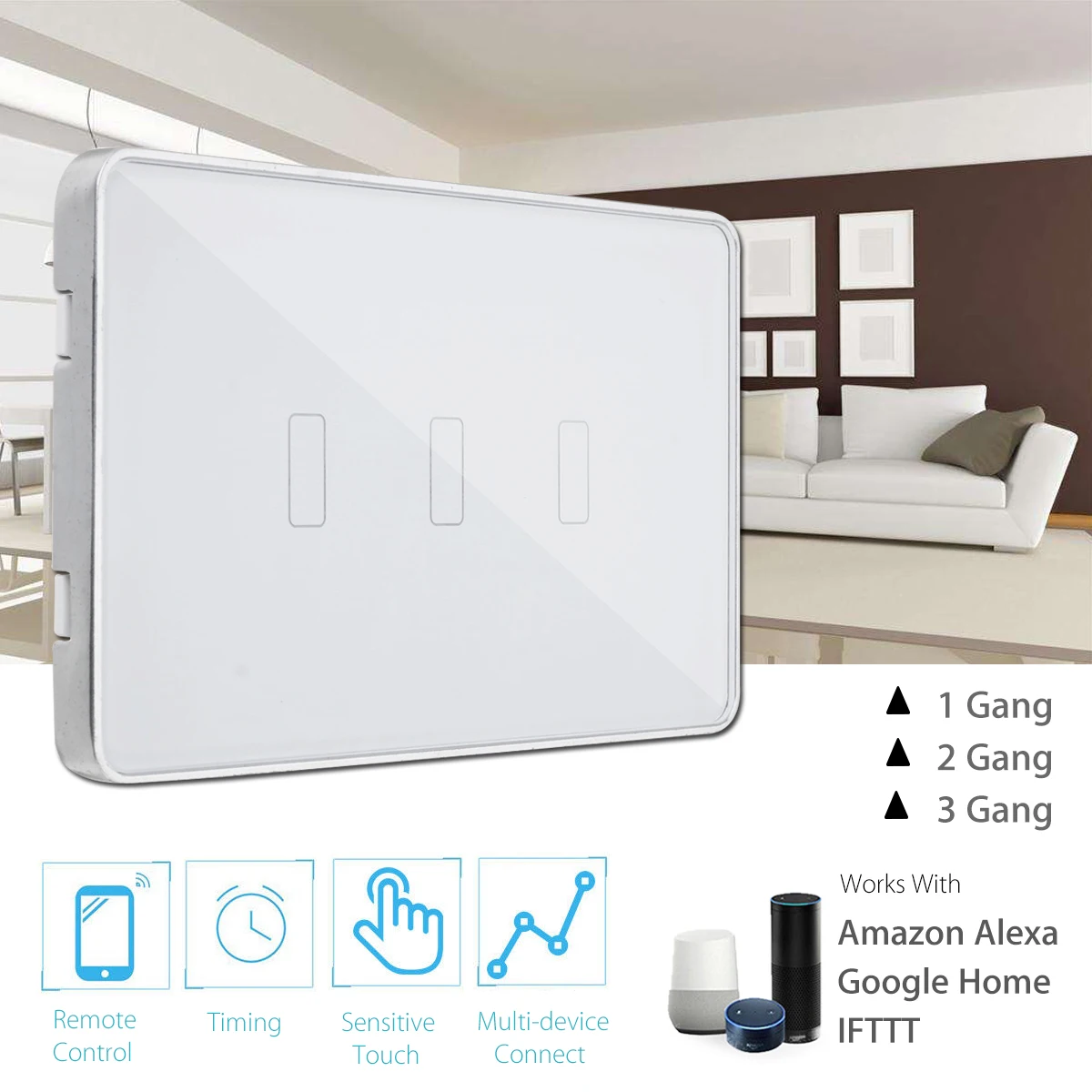 

US Wireless WIFI Smart Switch Type 1 2 3 TouchS Control Panel Remote Control Module Voice Control for Amazon Alexa Google Home