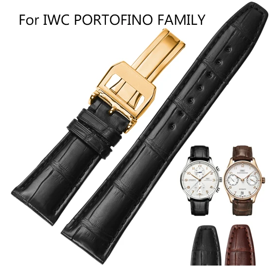 

Shihui Genuine leather alligator watchbands with brown man watch strap 22MM gold buckle interface width 20MM