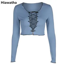 Hiawatha, Европейская и американская футболка с длинным рукавом, женские сексуальные топы с v-образным вырезом, модные футболки T041