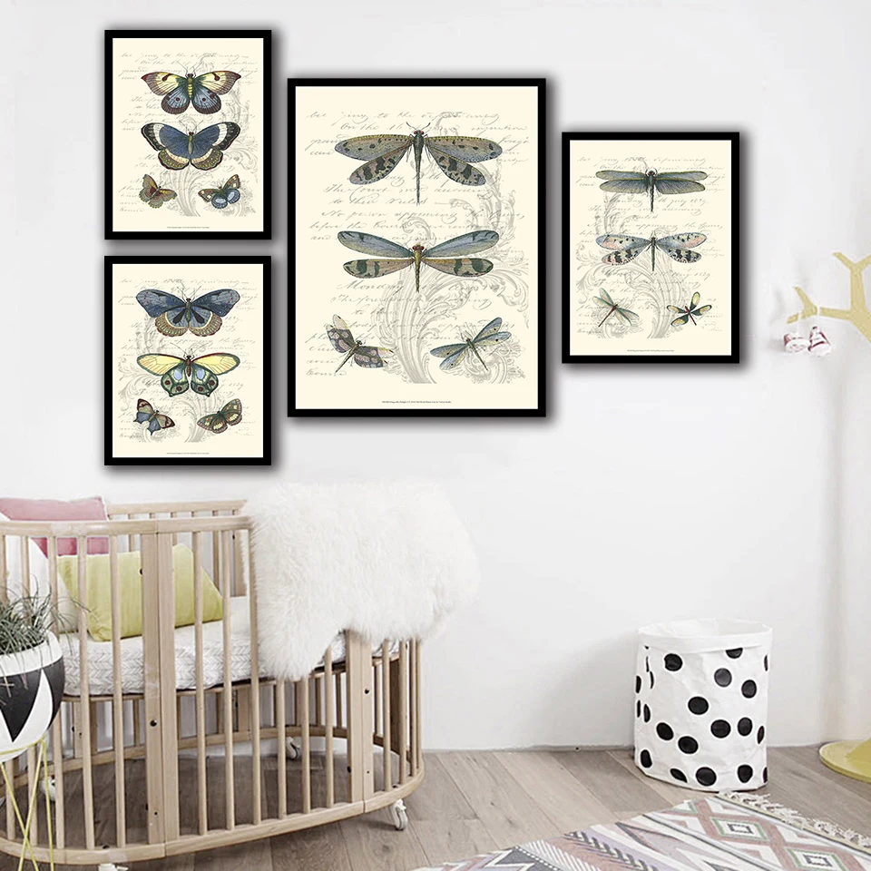 Nordic Watercolor Animal Pictures Wall Art Canvas Butterfly Dragonfly Painting Bedroom Abstract A4 Poster And Prints Home Decor | Дом и сад