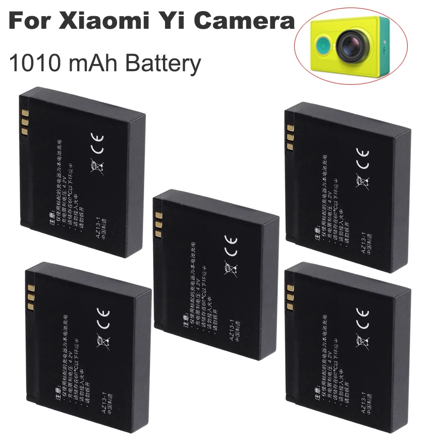 

5PCS battery For Xiaomi yi camera bateria 1010mAh 3.7V AZ13-1 Li-ion battery For xiaoyi Action camera xiaomi yi accessories