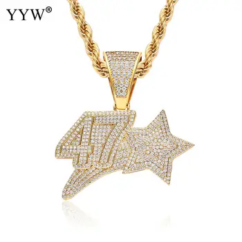 

Fashion Trendy Necklace Celebrity With Stainless Steel Number Fourty Seven 47 Plated Unisex & Micro Pave Cubic Zirconia Necklace