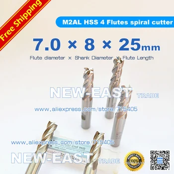 

New shank 8mm Flute diameter 7mm 7*8*25*66mm M2AL HIGH SPEED STEEL 4 Flutes spiral cutter M2AL HSS End milling