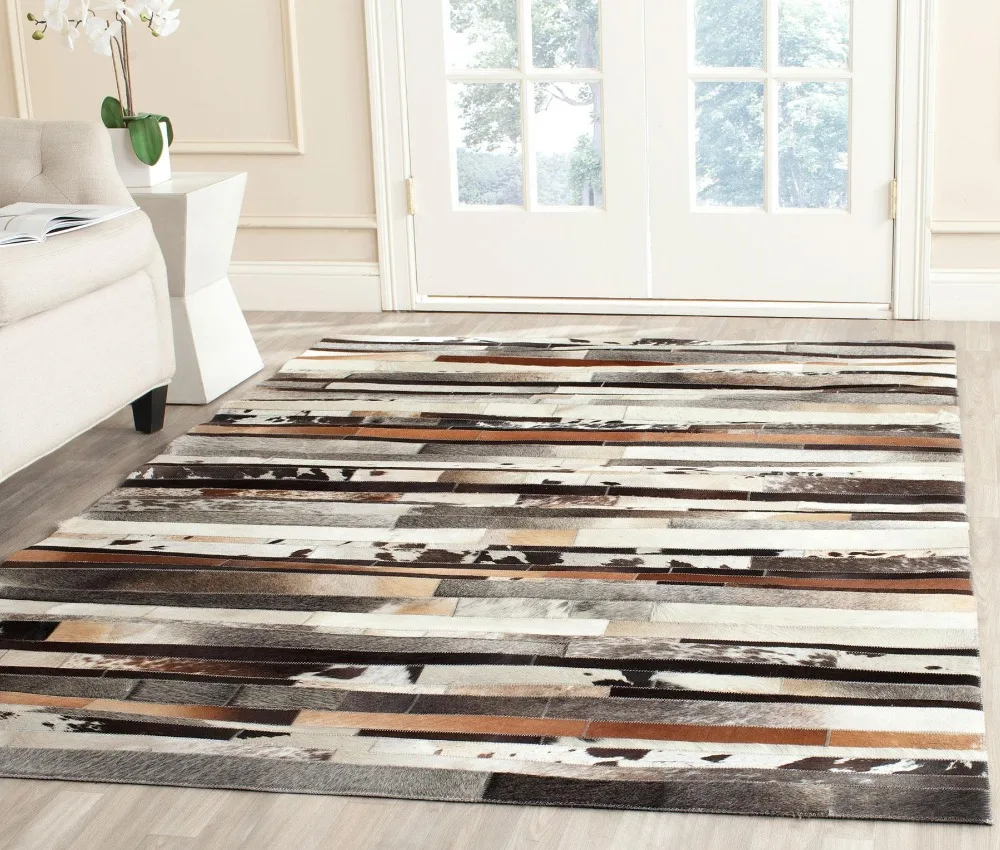 

Gray / Brown Natural Patchwork Cowhide Handmade Area Rug