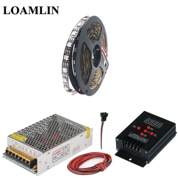 

WS2812B WS2812 RGB Led Strip Light Tape +T-500 Full Color Intelligent RGB Led Controller +DC5V Led Transformer Kit 5m