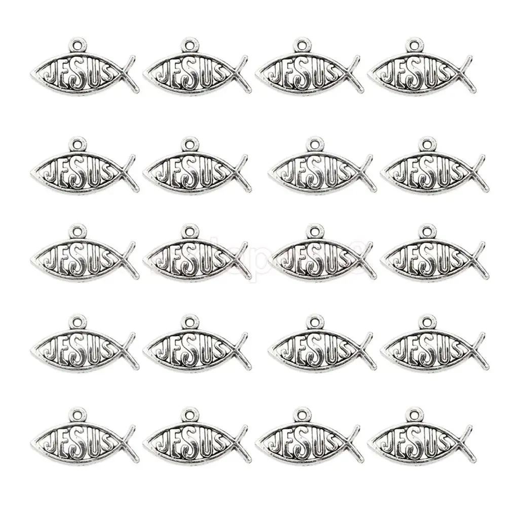 20 Pieces Vintage JESUS Fish Pendant Beads Men Women Christian Religious Jewelry Charms fit Necklace Bracelet Key Chain