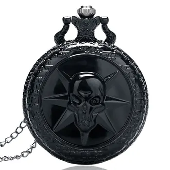 

Black Cross Fire Skull Cross the Fire Pocket Watch Men Women Gift with Necklace Chain Skull Watches