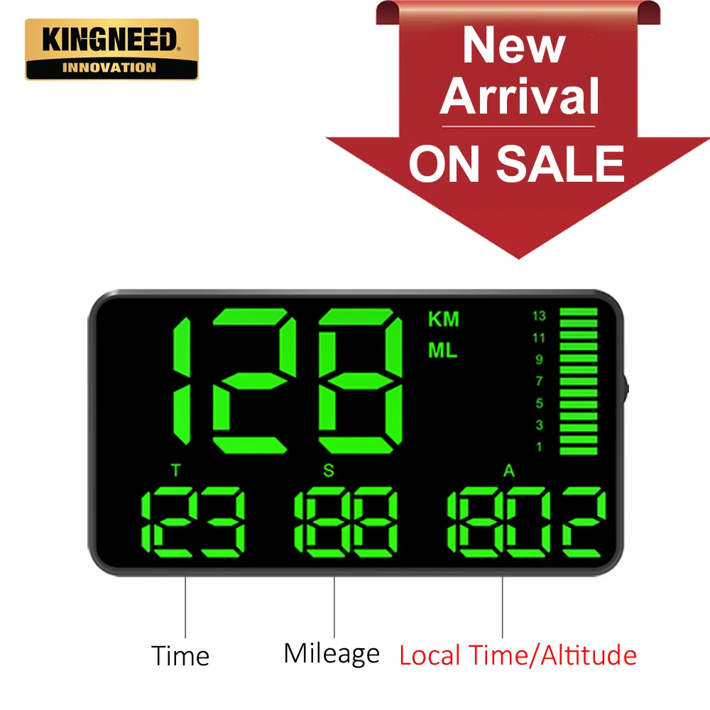 

KINGNEED C90 GPS speedometer hud display car hud with overspeed alarm driving time digital local time altitude mileage speed