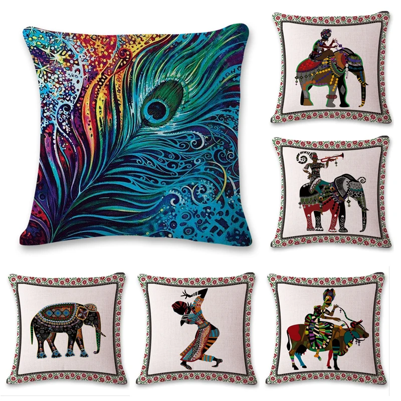 

Cushion cover Thai element elephant pattern linen/cotton pillow case animal design Home decorative pillow cover seat pillow case
