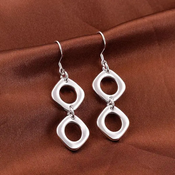 

925 jewelry silver plated earrings , silver plated fashion jewelry , Double Square Earrings E024 /cejakvqa dvrammya LKNSPCE024