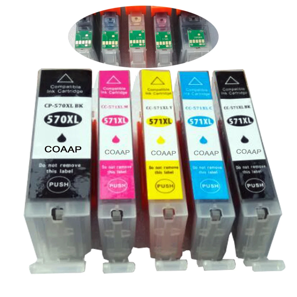 

5 Compatible Canon PGI 570 CLI 571 XL Ink Cartridge Set For Pixma MG5750 MG5751 MG5752 MG5753 MG6850 MG7750 MG6853 MG7753