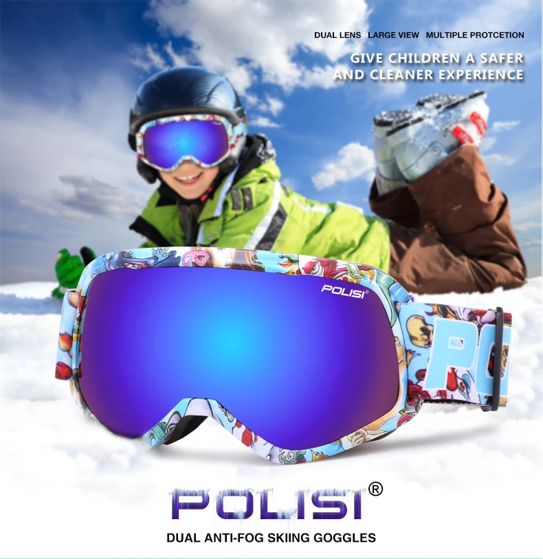 POLISI Лыжные очки сноуборд двойной слой линзы высокой четкости UV400 и Anit-fog сферические большой вид дети мальчик девочка