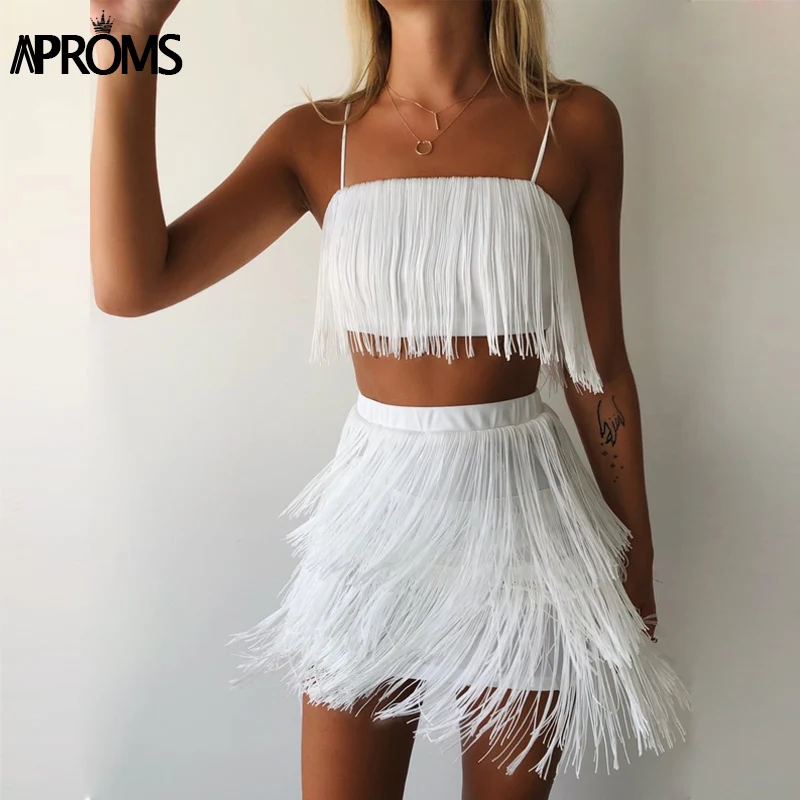 Aproms, сексуальная слоистая кисточка, комплект из 2 частей, Бандажное платье,, летние женские Короткие вечерние платья, белые мини Клубные платья Vestidos