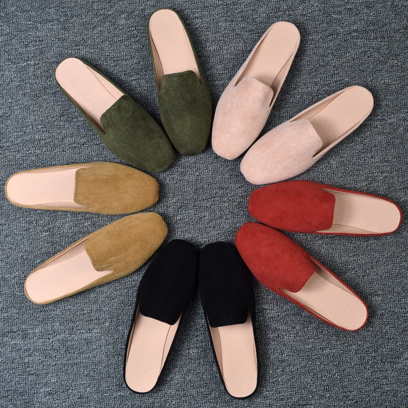 

cozy shallow mouth square toe mule slide female multicolor flat heel slides spring slip on loafers woman lazy slippers 2019