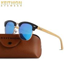 KEITHION Retro Womens Mens Sunglasses Polarized Vintage Round Bamboo Leg Color Eyewear Female Male sun glasses Uv400