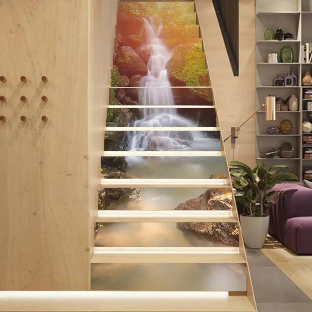 

MeterMall 3D Simple Sunshine Waterfall Scenery Pattern Wall Sticker for Home Hallway Stairs
