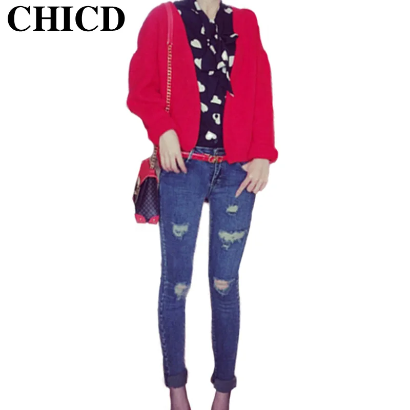 CHICD Women Jeans Pants 2017 Spring Autumn Trousers Ladies Fashion Pants Bleached Scratched Pencil Pattern Jeans