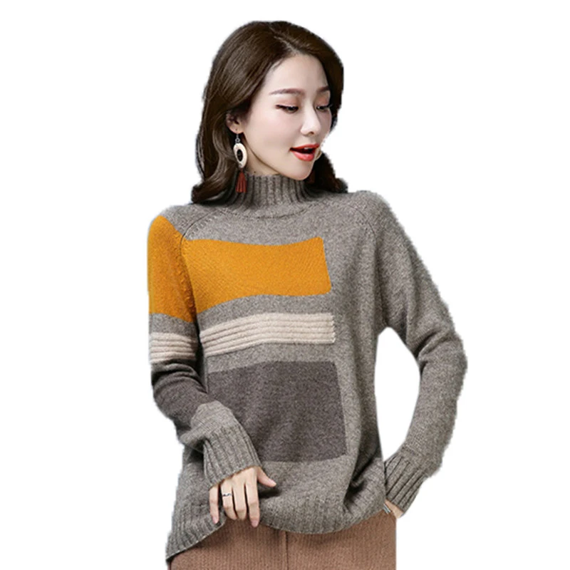 

Spring Autumn New Turtleneck Sweater Female Loose Wild Fashion Pullover Elegant Women Winter Color Match Cashmere Sweater NO675