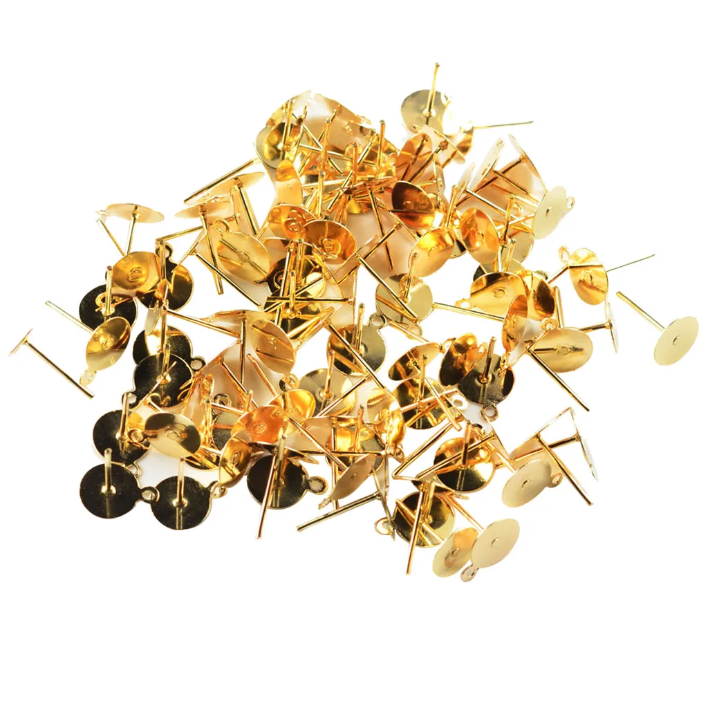 100Pcs Fashion 10x12mm Flat Pad Earring Post Ear Stud Post DIY Beads Holder Pearl Base Jewelry Findings Craft Making Accessories