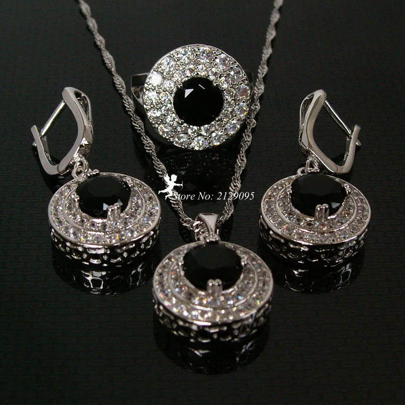 Silver Bridal Jewellery Statement Ruby Rhinestone Necklace Pendant Sets Earrings Black Accesorios Novias Sapphire Jewelry Ys002