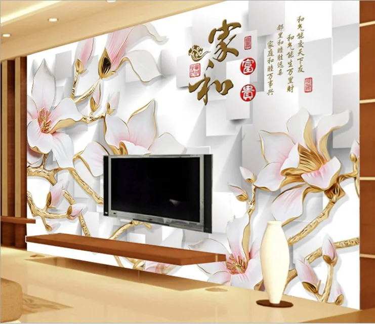

can customized Large murals 3d mural wallpaper Chinese style TV setting wall stickers bedroom environmental protection, flower