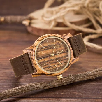

Hot Selling Fashion Casual Wooden Watches With Genuine Cowhide Leather Band Luxury Wood Watches For Men Best Gifts Ltem