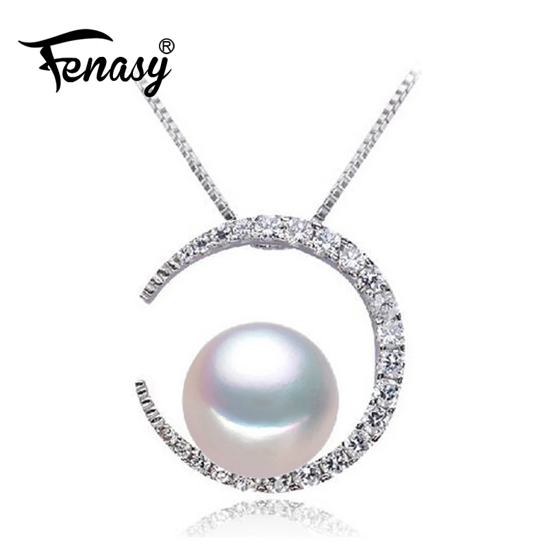 

FENASY Pearl Jewelry black White pearl pendant necklace for women Elegant freshwater pearl jewelry moon pendant wedding gift