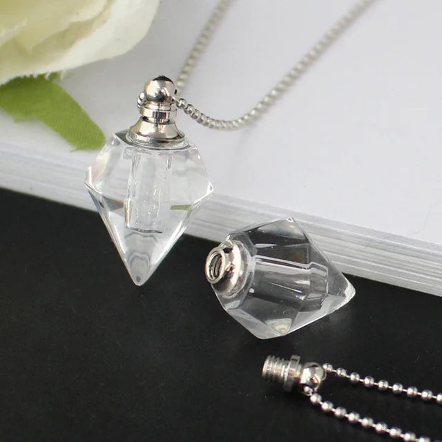 1PC Clear Crystal Vial Pendant With Ball Chain Necklace name on rice