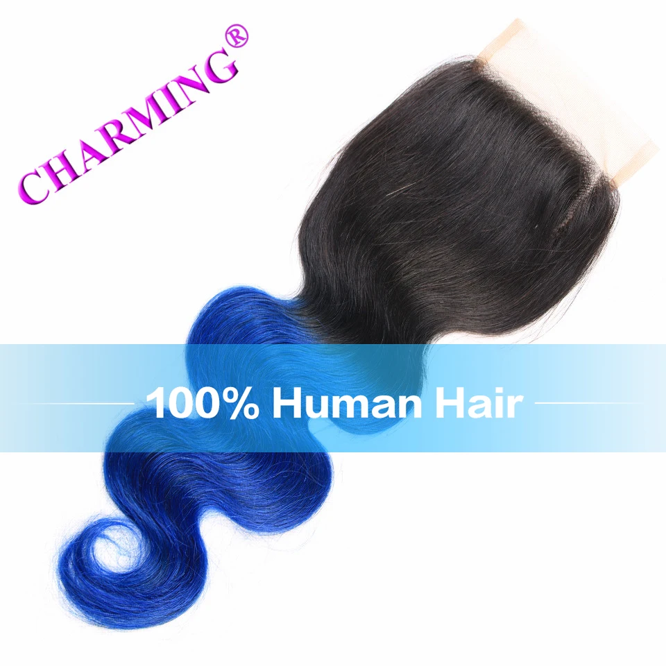 

Charming Ombre Brazilian Body Wave Lace Closure Unprocessed Virgin Hair Lace Closure T1B/Blue Human Hair 3 Way Part
