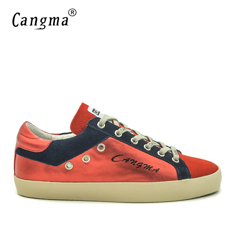 

CANGMA Luxury Brand Designer Shoes Women Retro Flats Cow Suede Genuine Leather Sneakers Red Shoes Female Footwear Girls