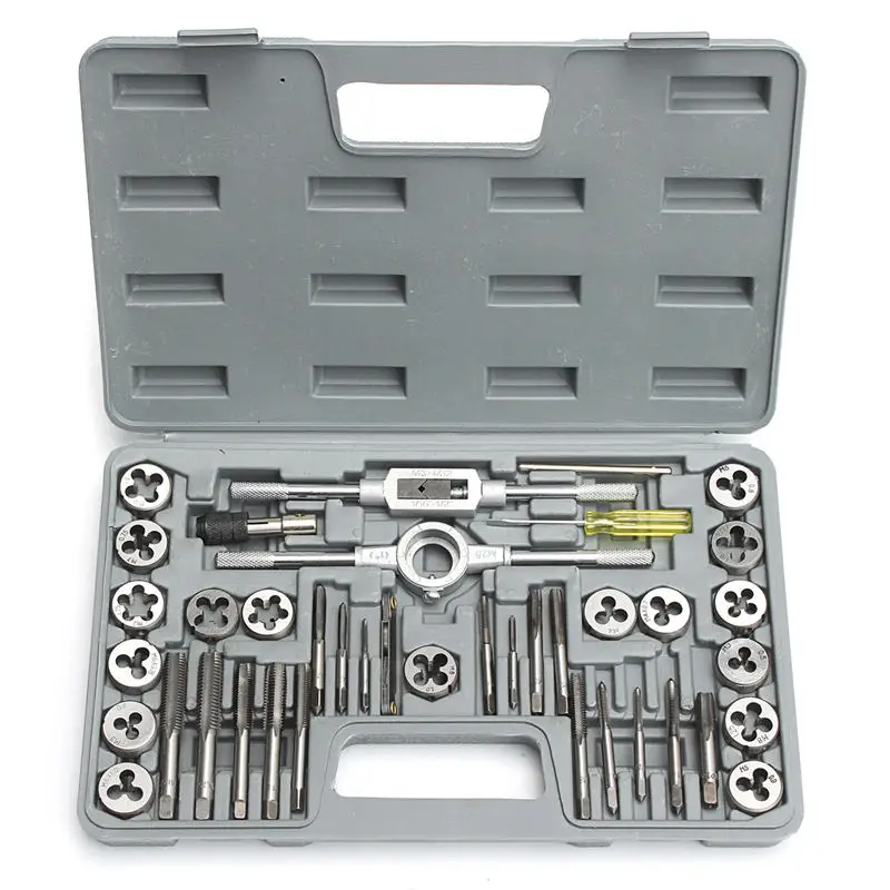 

Hot HD Pro 40pcs/set Tap Die Metric Tapping Threading Chasing Case Adjustable Holder Thread Gauge Wrench Tools Kit