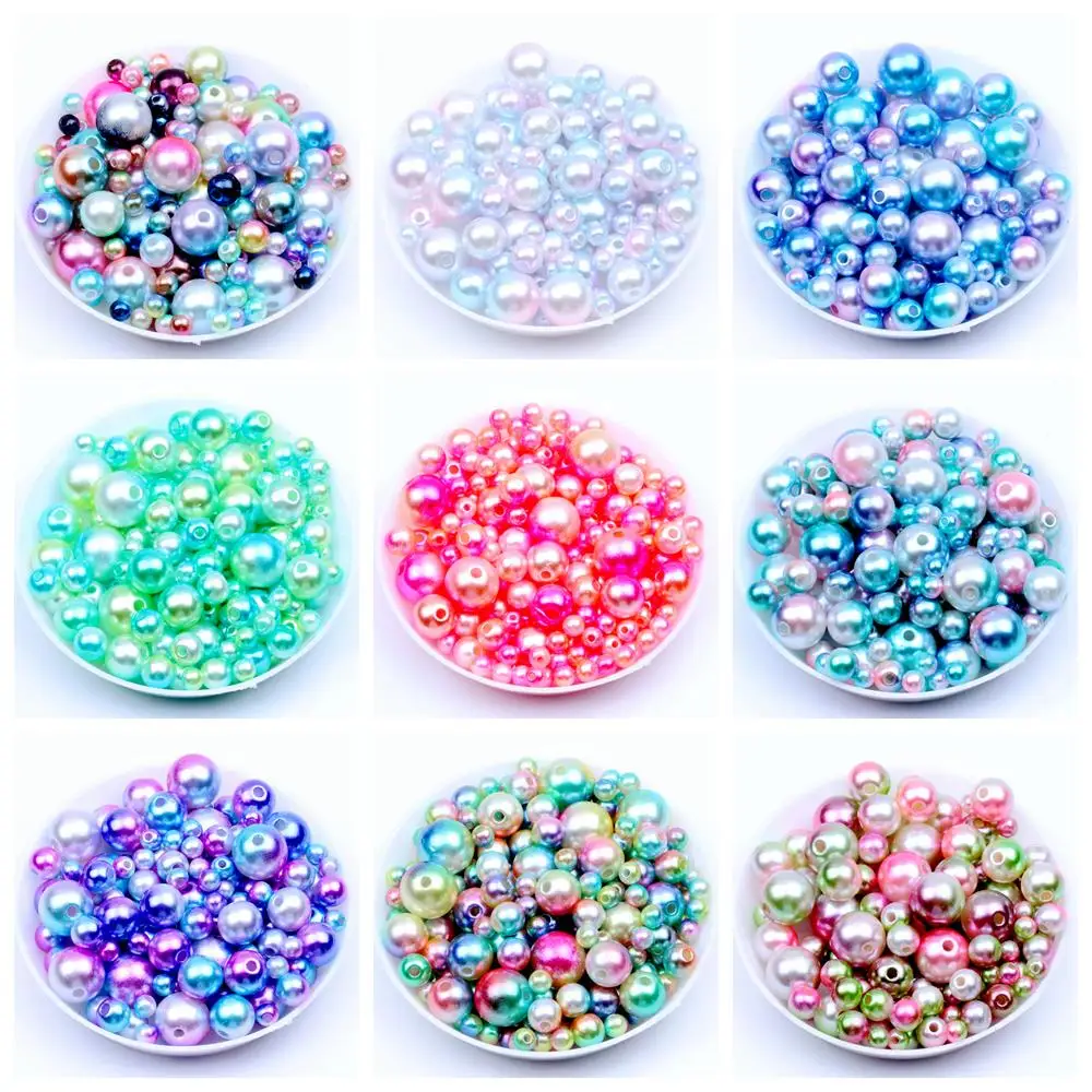 

4/6/8/10mm Mix Size Rainbow Multicolor ABS Imitation Pearl Round Loose Beads DIY Necklace Garment Craft Accessories Making