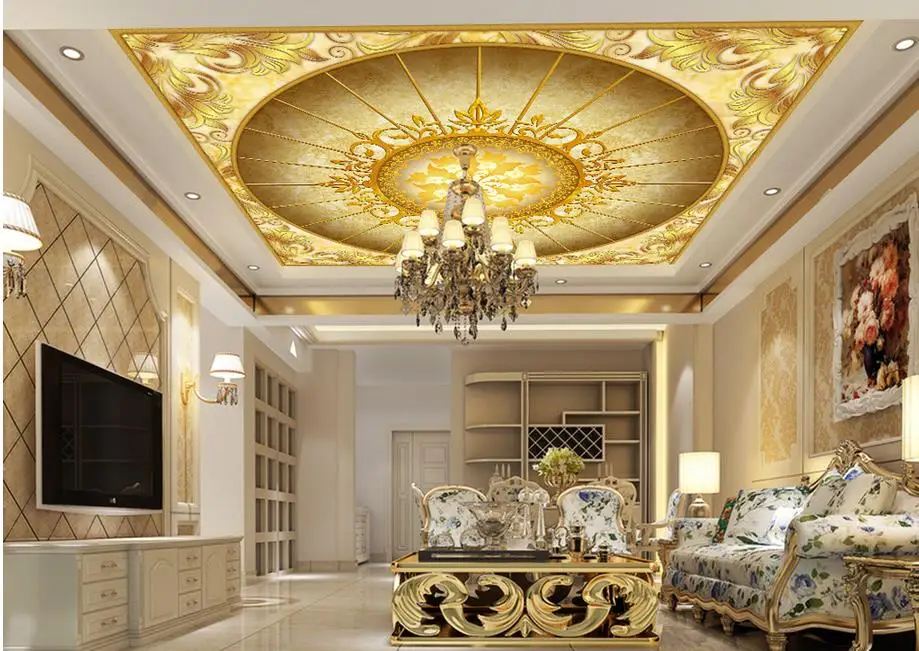 Dekorasi Rumah 3d Bunga Emas 3d Langit Langit Langit Langit Mural Wallpaper Eropa Wallpaper 3d Langit Langit 3d Ceiling Wallpaper 3d Ceiling3d Ceiling Murals Aliexpress