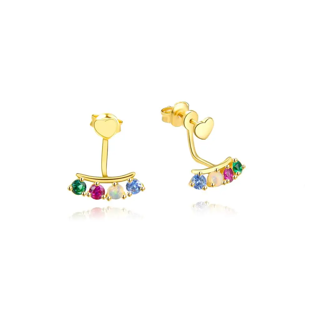 

Singreal 925 Sterling Silver Rainbow Four Colors Shinning Stud Earrings for Women Jewelry Couple Gift Wedding Band Engagement