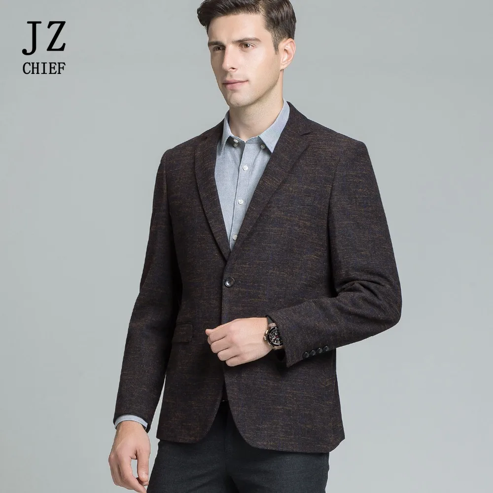 JZ CHIEF Coffee Tweed Blazer Jackets Men Business Clothing Slim Wedding ...