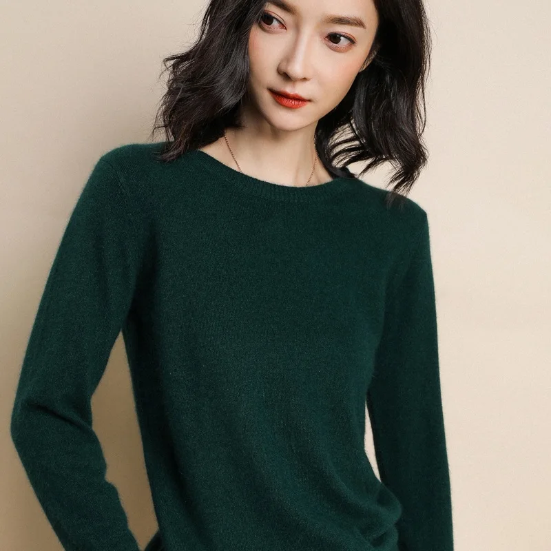 Стиль, Осень-зима, женский кашемировый шерстяной свитер, модный, свободный, однотонный, пуловер, полный, для офиса, леди, OL, дикий темперамент - Цвет: Dark Green-xol
