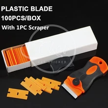 100 лезвия/коробка импортированный Пластик Бритвы лезвия и 1 шт. 4.5 см* 11 см Тематические товары про рептилий и земноводных Скребки Инструменты винил плёнки окно оттенок Клей Удалить Инструменты