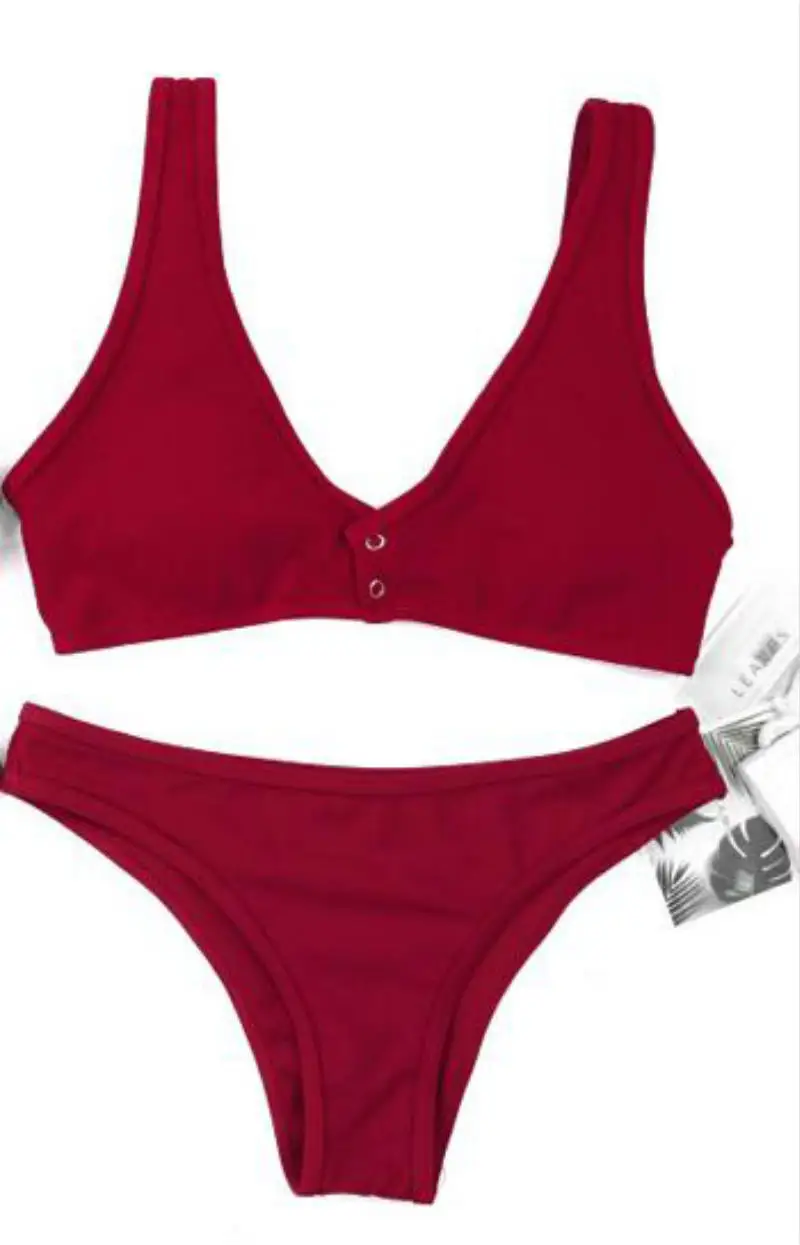 Army Green Wine Red Bra Set Button Sexy Casual
